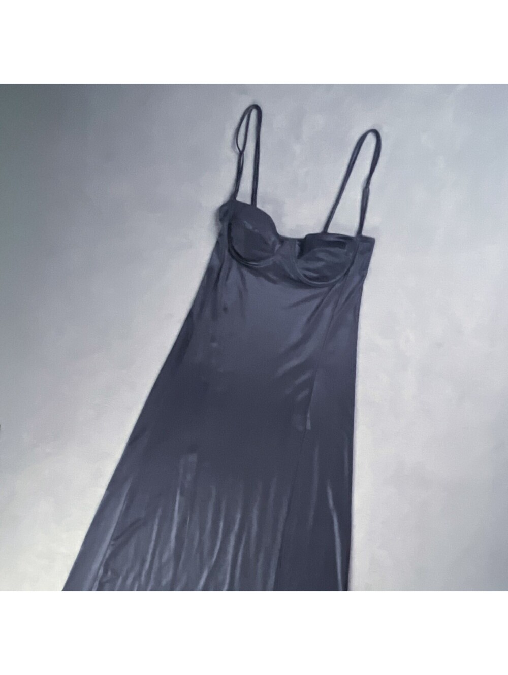 Vintage Silky Black Nylon Maxi Dress Slip
